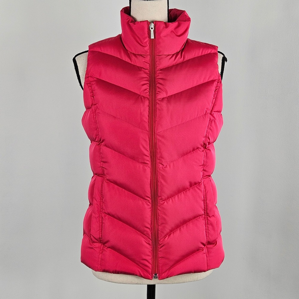 Lands End Puffer Vest Women XS 2-4 Pink Down Insulated Chevron Quilt